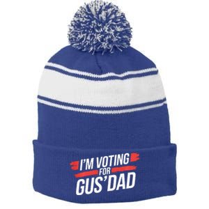 IM Voting For Gus Dad Harris Walz Stripe Pom Pom Beanie