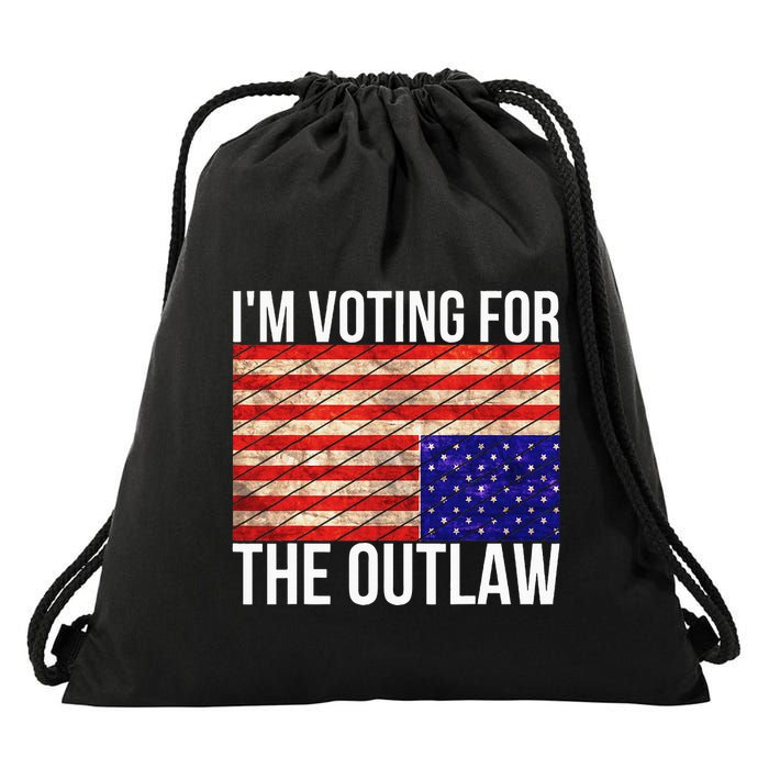 IM Voting For The Outlaw President Funny Election Drawstring Bag