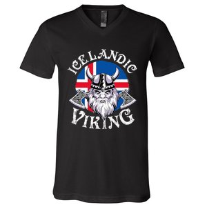 Icelandic Viking Funny Iceland Flag Nordic Enthusiast Outfit V-Neck T-Shirt