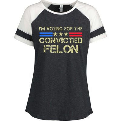 IM Voting For The Convicted Fellon 2024 Us Flag Pro Trump Enza Ladies Jersey Colorblock Tee