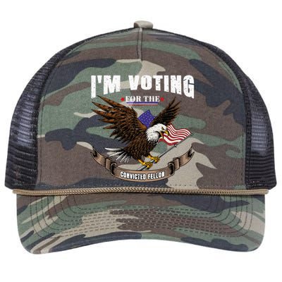 IM Voting For The Convicted Fellon 2024 Us Flag Pro Trump Retro Rope Trucker Hat Cap