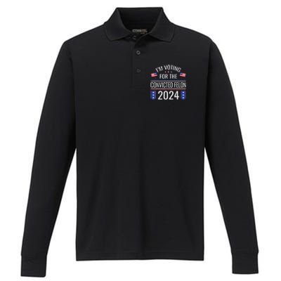 IM Voting For The Convicted Fellon 2024 Us Flag Pro Trump Performance Long Sleeve Polo