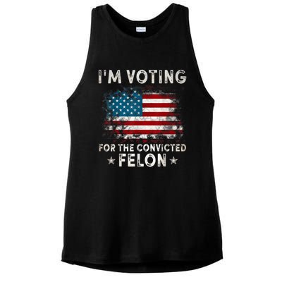 IM Voting For The Convicted Felon Funny Retro American Flag Ladies PosiCharge Tri-Blend Wicking Tank