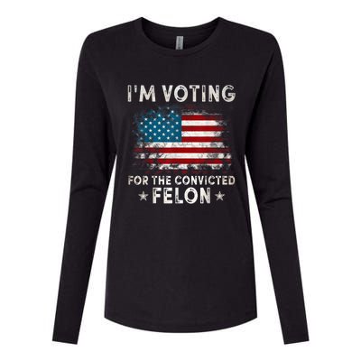 IM Voting For The Convicted Felon Funny Retro American Flag Womens Cotton Relaxed Long Sleeve T-Shirt