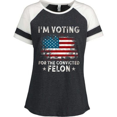 IM Voting For The Convicted Felon Funny Retro American Flag Enza Ladies Jersey Colorblock Tee