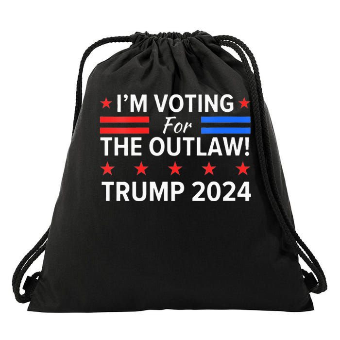 Im Voting For The Outlaw Funny Pro Trump 2024 Election Drawstring Bag