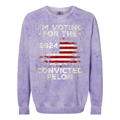 IM Voting For The Convicted Felon Funny Retro American Flag Colorblast Crewneck Sweatshirt