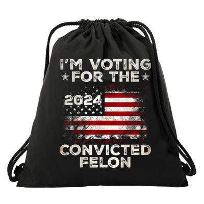 IM Voting For The Convicted Felon Funny Retro American Flag Drawstring Bag