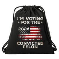 IM Voting For The Convicted Felon Funny Retro American Flag Drawstring Bag