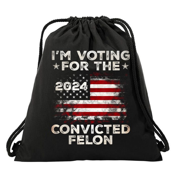IM Voting For The Convicted Felon Funny Retro American Flag Drawstring Bag