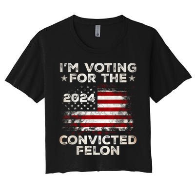 IM Voting For The Convicted Felon Funny Retro American Flag Crop Top