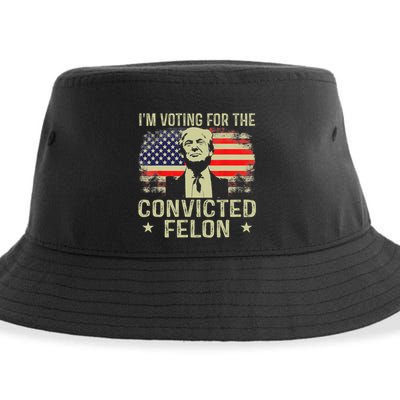 IM Voting For The Convicted Felon Funny Retro American Flag Sustainable Bucket Hat