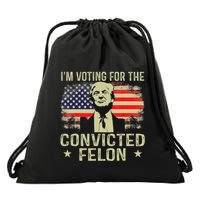 IM Voting For The Convicted Felon Funny Retro American Flag Drawstring Bag