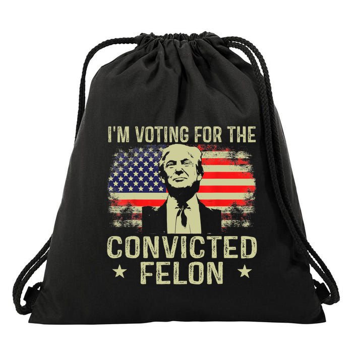 IM Voting For The Convicted Felon Funny Retro American Flag Drawstring Bag