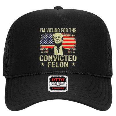 IM Voting For The Convicted Felon Funny Retro American Flag Trucker Hat