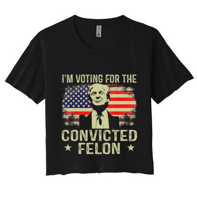 IM Voting For The Convicted Felon Funny Retro American Flag Crop Top
