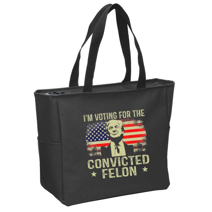 IM Voting For The Convicted Felon Funny Retro American Flag Zip Tote Bag
