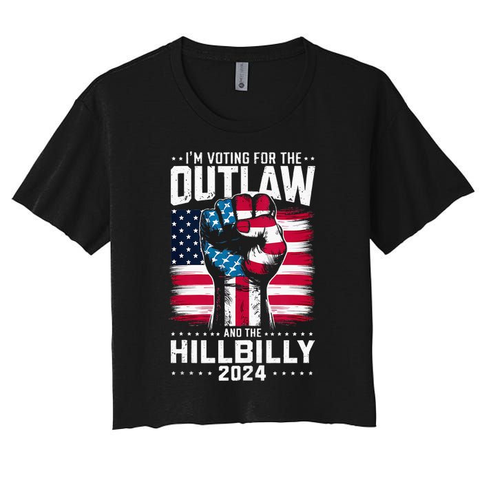 IM Voting For The Outlaw And The Hillbilly 2024 Us Flag Women's Crop Top Tee