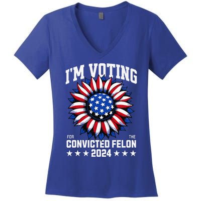 Im Voting For A Felon In 2024 Women's V-Neck T-Shirt