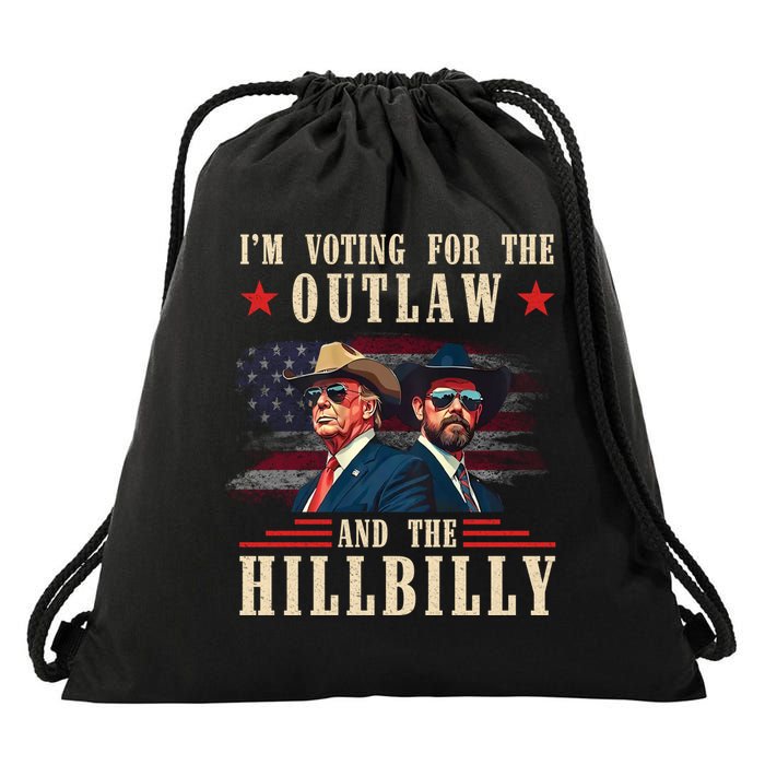 Im Voting For The Outlaw And The Hillbilly Trump Vance 2024 Drawstring Bag