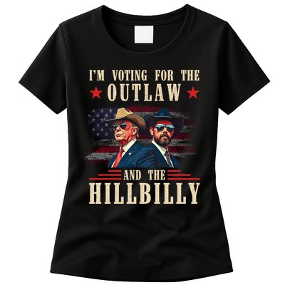 Im Voting For The Outlaw And The Hillbilly Trump Vance 2024 Womens T-Shirt