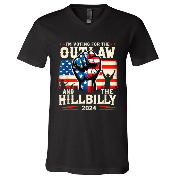 IM Voting For The Outlaw And The Hillbilly 2024 Us Flag V-Neck T-Shirt