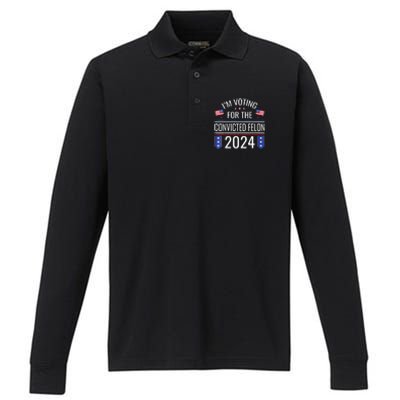 Im Voting For The Convicted Fellon 2024 Us Flag Pro Trump Performance Long Sleeve Polo