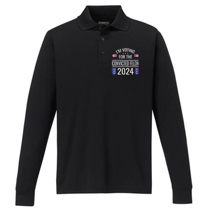 Im Voting For The Convicted Fellon 2024 Us Flag Pro Trump Performance Long Sleeve Polo