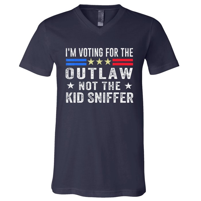 Im Voting For The Outlaw Not The Sniffer 2024 Messy Bun V-Neck T-Shirt