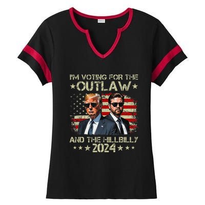 IM Voting For The Outlaw &The Hillbilly 2024 Pro Trump Meme Ladies Halftime Notch Neck Tee