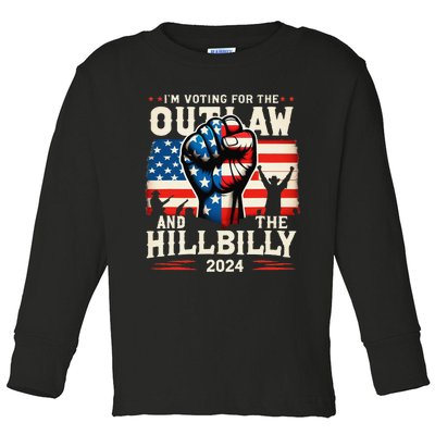 IM Voting For The Outlaw And The Hillbilly 2024 Us Flag Gift Toddler Long Sleeve Shirt