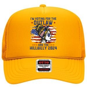 Im Voting For The Outlaw And The Hillbilly 2024 Us Flag High Crown Mesh Back Trucker Hat