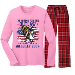 Im Voting For The Outlaw And The Hillbilly 2024 Us Flag Women's Long Sleeve Flannel Pajama Set 