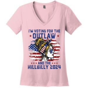 Im Voting For The Outlaw And The Hillbilly 2024 Us Flag Women's V-Neck T-Shirt