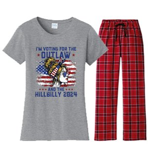 Im Voting For The Outlaw And The Hillbilly 2024 Us Flag Women's Flannel Pajama Set