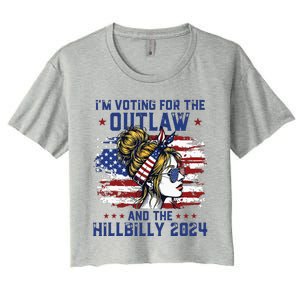 Im Voting For The Outlaw And The Hillbilly 2024 Us Flag Women's Crop Top Tee