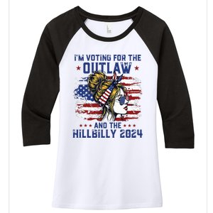 Im Voting For The Outlaw And The Hillbilly 2024 Us Flag Women's Tri-Blend 3/4-Sleeve Raglan Shirt