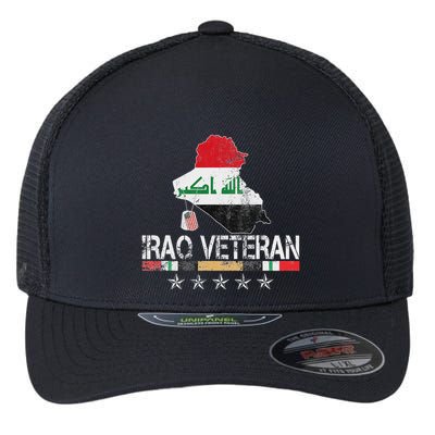 Iraq Veteran Iraq War Service Distressed Patriotic Flexfit Unipanel Trucker Cap