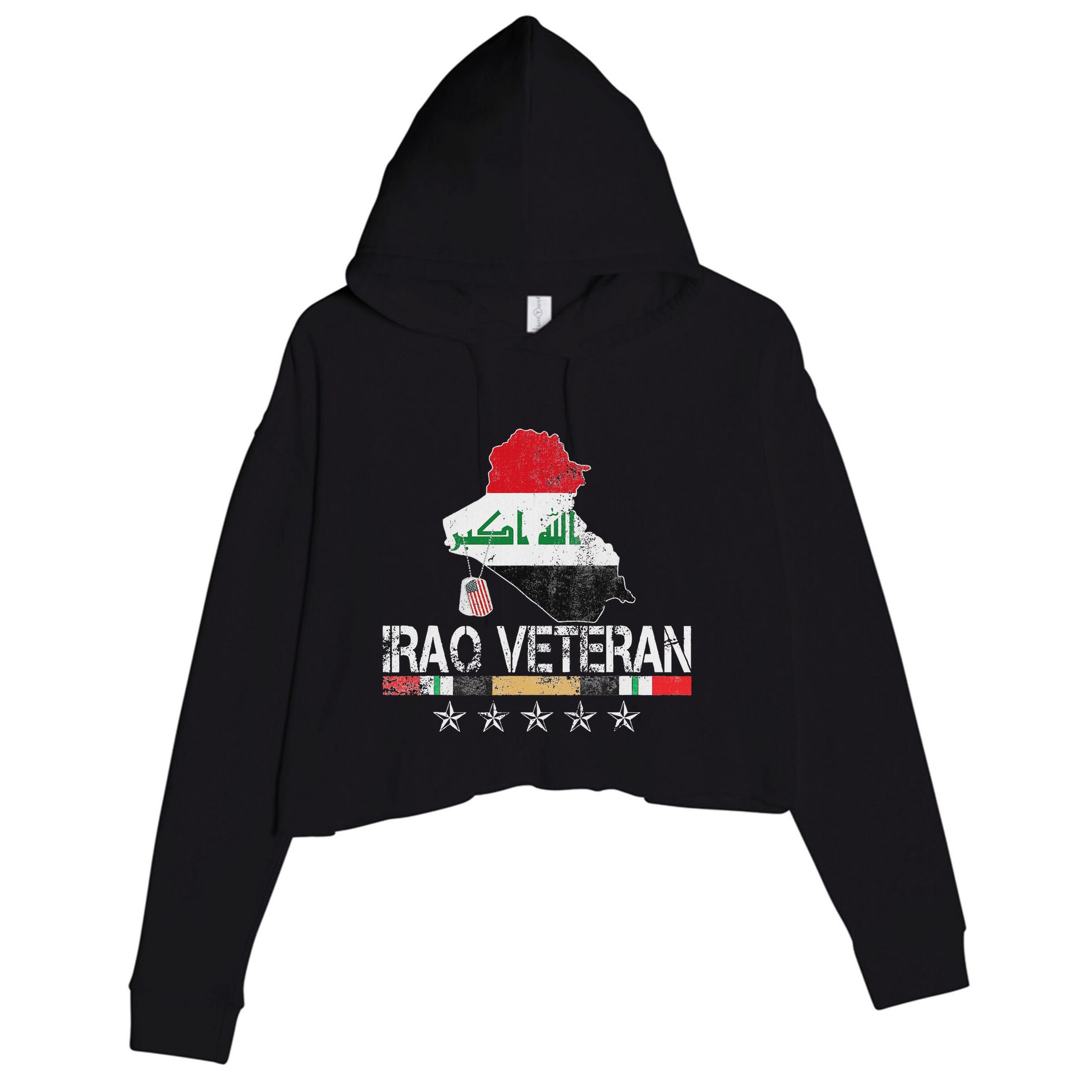 Iraq Veteran Iraq War Service Distressed Patriotic Crop Fleece Hoodie