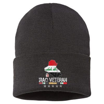 Iraq Veteran Iraq War Service Distressed Patriotic Sustainable Knit Beanie