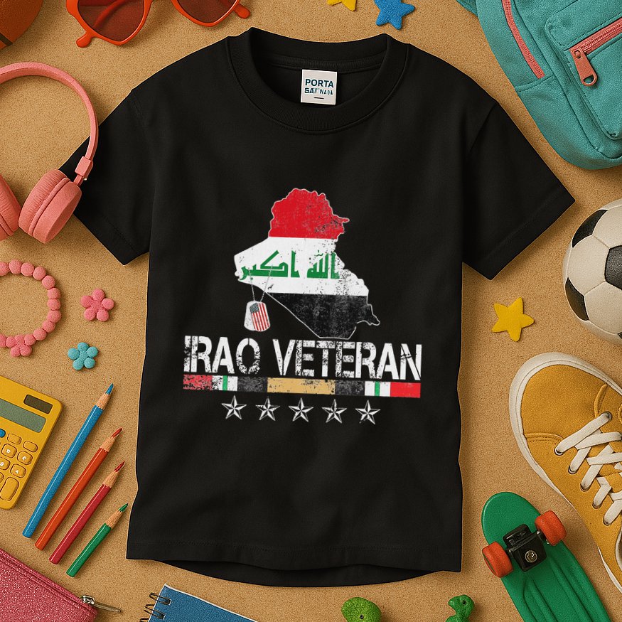 Iraq Veteran Iraq War Service Distressed Patriotic Kids T-Shirt