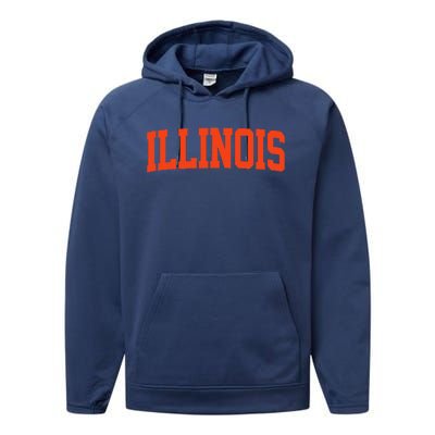 Illinois Vintage Illinois Orange Blue Throwback Il Performance Fleece Hoodie