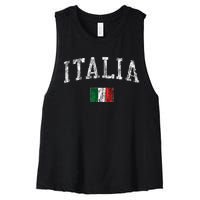 Italy Vintage Italia Sports Design Italian Flag Tee Women's Racerback Cropped Tank