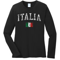 Italy Vintage Italia Sports Design Italian Flag Tee Ladies Long Sleeve Shirt