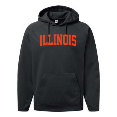 Illinois Vintage Illinois Orange Blue Throwback Il Performance Fleece Hoodie