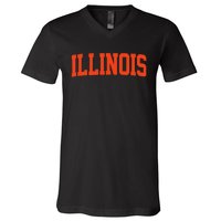 Illinois Vintage Illinois Orange Blue Throwback Il V-Neck T-Shirt