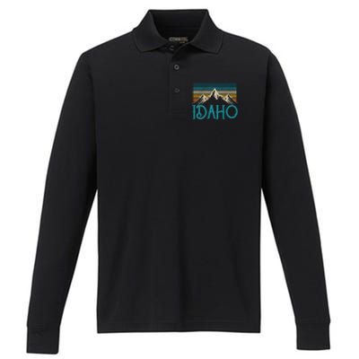 Idaho Vintage Mountains Nature Hiking Pride Souvenirs Gift Performance Long Sleeve Polo