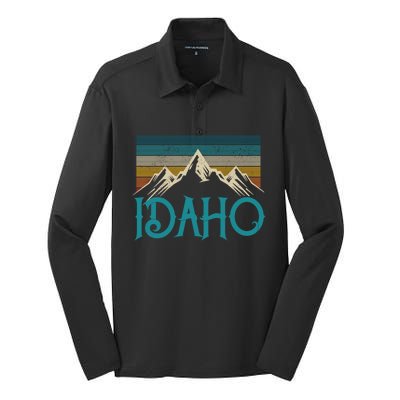 Idaho Vintage Mountains Nature Hiking Pride Souvenirs Gift Silk Touch Performance Long Sleeve Polo