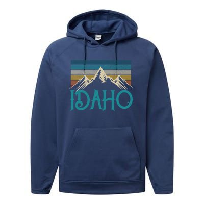 Idaho Vintage Mountains Nature Hiking Pride Souvenirs Gift Performance Fleece Hoodie