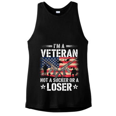 IM Veteran Not A Sucker Or A Loser Veteran Military Ladies PosiCharge Tri-Blend Wicking Tank